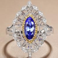 Cubic Zirconia Micro Pave Brass Ring platinum color plated & micro pave cubic zirconia & for woman sapphire 21mm Sold By PC