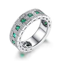 Cubic Zirconia Micro Pave Brass Ring, platinum color plated, Unisex & different size for choice & micro pave cubic zirconia, green, 7mm, Sold By PC