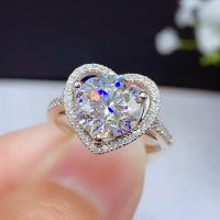Cubic Zirconia Micro Pave Brass Ring Heart platinum color plated & micro pave cubic zirconia & for woman Sold By PC