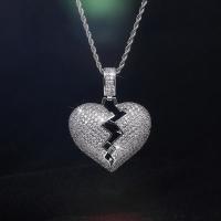 Cubic Zircon Micro Pave Brass Necklace Heart platinum color plated micro pave cubic zirconia & for woman 43mm Length Approx 15.74 Inch Sold By PC