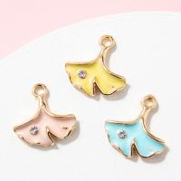 Tibetan Style Enamel Pendants, Ginkgo Leaf, plated, DIY & with rhinestone, more colors for choice, nickel, lead & cadmium free, 15x14mm, 10PCs/Bag, Sold By Bag