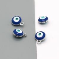 Evil Eye Pendants, Tibetan Style, DIY & enamel, dark blue, nickel, lead & cadmium free, 10x10mm, 10PCs/Bag, Sold By Bag