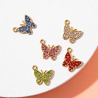 Tibetan Style Rhinestone Pendants, Butterfly, plated, DIY & with rhinestone, more colors for choice, nickel, lead & cadmium free, 12x14mm, 10PCs/Bag, Sold By Bag