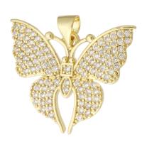 Cubic Zirconia Micro Pave Brass Pendant, Butterfly, gold color plated, fashion jewelry & DIY & micro pave cubic zirconia & for woman, golden, 25x21x2mm, Hole:Approx 3mm, 10PCs/Lot, Sold By Lot