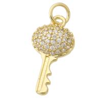 Cubic Zirconia Micro Pave Brass Pendant Key gold color plated fashion jewelry & DIY & micro pave cubic zirconia & for woman golden Approx 3mm Sold By Lot
