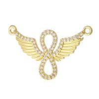 Cubic Zirconia Micro Pave Brass Pendant, Wing Shape, gold color plated, fashion jewelry & DIY & micro pave cubic zirconia & for woman, golden, 33x22x2mm, Hole:Approx 1mm, 10PCs/Lot, Sold By Lot