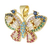 Cubic Zirconia Micro Pave Brass Pendant, Butterfly, gold color plated, fashion jewelry & DIY & micro pave cubic zirconia & for woman, multi-colored, 22x16x4mm, Hole:Approx 3mm, 10PCs/Lot, Sold By Lot