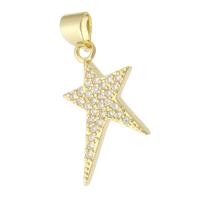 Cubic Zirconia Micro Pave Brass Pendant, Star, gold color plated, fashion jewelry & DIY & micro pave cubic zirconia & for woman, golden, 14x21x2mm, Hole:Approx 3mm, 10PCs/Lot, Sold By Lot