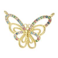 Cubic Zirconia Micro Pave Brass Pendant, Butterfly, gold color plated, fashion jewelry & DIY & micro pave cubic zirconia & for woman, multi-colored, 30x21x2.50mm, Hole:Approx 1mm, 10PCs/Lot, Sold By Lot