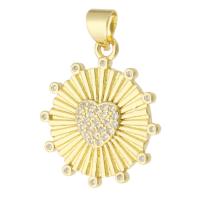 Cubic Zirconia Micro Pave Brass Pendant, Round, gold color plated, fashion jewelry & DIY & micro pave cubic zirconia & for woman, golden, 19x21x2mm, Hole:Approx 3mm, 10PCs/Lot, Sold By Lot