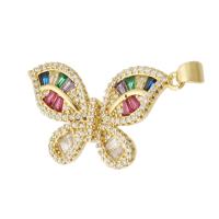 Cubic Zirconia Micro Pave Brass Pendant Butterfly gold color plated fashion jewelry & DIY & micro pave cubic zirconia & for woman multi-colored Approx 3mm Sold By Lot