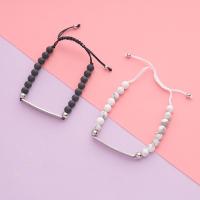 Gemstone Bracelets 304 Stainless Steel with Howlite & Black Stone Round Adjustable & Unisex 39mm 6mm Inner Approx 86mm Sold By PC