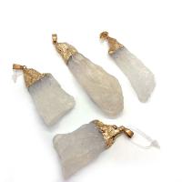 Quartz Pendant with Brass irregular gold color plated Unisex clear 20x40- Sold By PC
