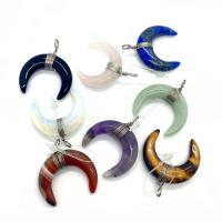Gemstone Pendants Jewelry, Natural Stone, with Brass, Moon, silver color plated, different materials for choice & Unisex, more colors for choice, 31x31mm, Sold By PC