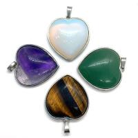 Gemstone Pendants Jewelry Natural Stone with Brass Heart silver color plated & Unisex Sold By PC