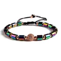 Non Magnetic Hematite Bracelet with Brass Round plated Unisex & micro pave cubic zirconia Length 7.5 Inch Sold By PC