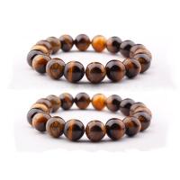 Natural Tiger Eye Bracelets Round elastic & Unisex Length 7.5 Inch Sold By PC