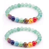 Gemstone Bracelets Green Aventurine with Mixed Material & Zinc Alloy Round gold color plated elastic & Unisex mixed colors 8mm Length 7.5 Inch Sold By PC