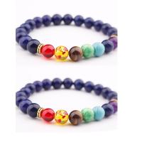 Gemstone Bracelets Lapis Lazuli with Gemstone & Zinc Alloy Round gold color plated elastic & Unisex mixed colors 8mm Length 7.5 Inch Sold By PC
