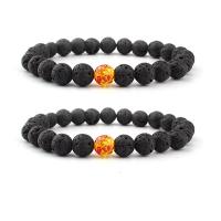 Gemstone Bracelets Lava with Resin Round elastic & Unisex black 8mm Length 7.5 Inch Sold By PC