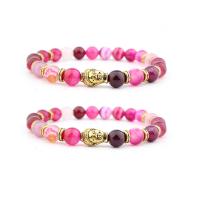 Agate Jewelry Bracelet, Lace Agate, with Tibetan Style, Buddha, gold color plated, elastic & Unisex, rose camouflage, 8mm, Length:7.5 Inch, Sold By PC
