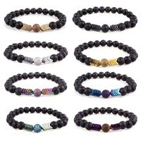 Gemstone Bracelets Lava with Non Magnetic Hematite arrowhead plated elastic & Unisex 8mm Length 7.5 Inch Sold By PC