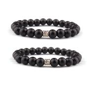 Gemstone Bracelets Abrazine Stone with Zinc Alloy Round silver color plated elastic & Unisex black 8mm Length 7.5 Inch Sold By PC