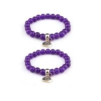 Edelstein Armbänder, violetter Chalzedon, mit Zinklegierung, silberfarben plattiert, elastisch & unisex, violett, 8mm, Länge:7.5 ZollInch, verkauft von PC