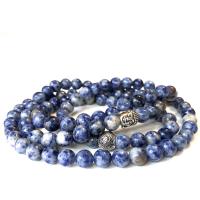 Gemstone Bracelets Blue Speckle Stone with Zinc Alloy Buddha silver color plated multilayer & Unisex blue Sold Per Approx 34.65 Inch Strand