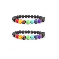 Gemstone Bracelets Lava with Gemstone & Zinc Alloy Round gold color plated elastic & Unisex mixed colors 8mm Length 7.5 Inch Sold By PC
