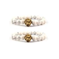 Gemstone Bracelets, Howlite, with Tibetan Style, Lion, gold color plated, elastic & Unisex, 8mm, Length:7.5 Inch, Sold By PC