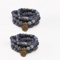 Wrap Bracelet, Effloresce Agate, with Tibetan Style, Round, antique bronze color plated, multilayer & Unisex, 108PCs/Strand, Sold Per Approx 34.65 Inch Strand
