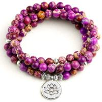 Wrap Bracelet, Impression Jasper, with Tibetan Style, Round, silver color plated, multilayer & Unisex, purple, 108PCs/Strand, Sold Per Approx 34.65 Inch Strand