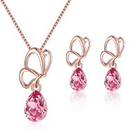 Rhinestone Jewelry Sets Zinc Alloy with Rhinestone rose gold color plated 2 pieces & for woman rose gold color nickel lead & cadmium free 10*24mm 8*20mm Length Approx 15.75 Inch Sold By Set