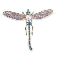 Rhinestone Brooch, Tibetan Style, with Plastic Pearl, Dragonfly, plated, fashion jewelry & for woman & with rhinestone, nickel, lead & cadmium free, 68x55mm, Sold By PC