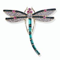 Rhinestone Brooch, Tibetan Style, Dragonfly, fashion jewelry & for woman & with rhinestone, green, nickel, lead & cadmium free, 60x55mm, Sold By PC