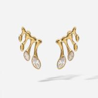 Boucle d'oreille Acier Titane, bijoux de mode & pavé de micro zircon & pour femme, doré, 21x28mm, Vendu par paire