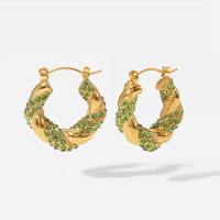 Boucle d'oreille Acier Titane, beignet, bijoux de mode & pavé de micro zircon & pour femme, doré, 24x25mm, Vendu par paire