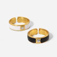 Cubic Zirconia rustfrit stål fingre Ringe, 304 rustfrit stål, Donut, mode smykker & Micro Pave cubic zirconia & for kvinde & emalje, flere farver til valg, 20x6mm, Solgt af PC