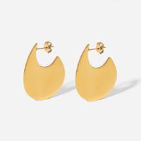 Boucle d'oreille de gaujon en acier inoxydable, Acier inoxydable 304, Plat rond, bijoux de mode & pour femme, doré, 28x35mm, Vendu par paire