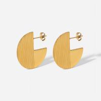 Titanium Steel  Earring, Flat Round, Vacuum Ion Plating, fashion jewelry & for woman, golden, 25x31mm, Sold By Pair