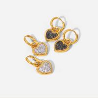Huggie Hoop Drop Earring, Titanium Steel, Heart, Vacuum Ion Plating, fashion jewelry & micro pave cubic zirconia & for woman, more colors for choice, 14x27mm, Sold By Pair
