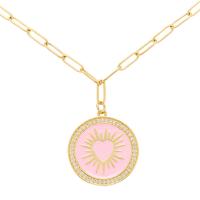 Brass Necklace, gold color plated, micro pave cubic zirconia & for woman & enamel, more colors for choice, 465mm, Sold By PC