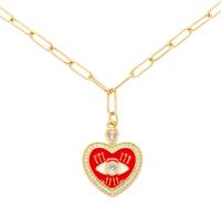 Brass Necklace Heart gold color plated micro pave cubic zirconia & for woman & enamel 470mm Sold By PC