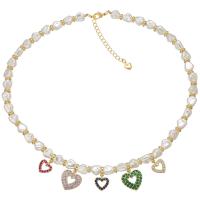 Freshwater Pearl Brass Necklace with Freshwater Pearl gold color plated micro pave cubic zirconia & for woman multi-colored 455mm Sold By PC