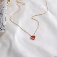 Titanium Steel Necklace Heart gold color plated for woman & enamel red Length 47 cm Sold By PC