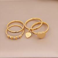 Titanium Steel Ring Set gold color plated  & micro pave cubic zirconia & for woman Sold By Set