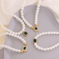 Plastic Pearl Necklace with Crystal & Brass gold color plated micro pave cubic zirconia & for woman 440mm Sold By PC