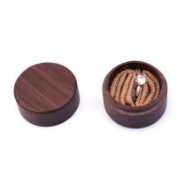Walnut wood Single Ring Box with Linen Round portable & dustproof & for woman brown Sold By PC