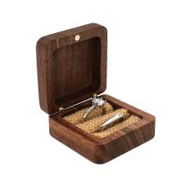 Walnut wood Couple Ring Box Square portable & dustproof brown Sold By PC